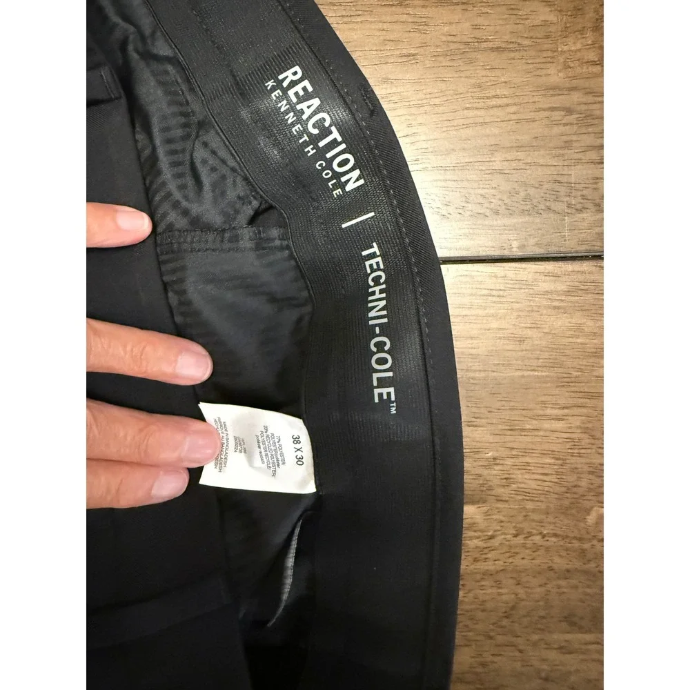 Kenneth Cole Reaction Techni-Cole Men Black Dress Pant Slim Fit 38x30 Flat Front
